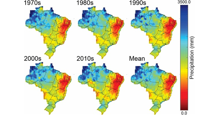 Distribuição espacial da precipitação média anual e decenal no Brasil (1970–2019)